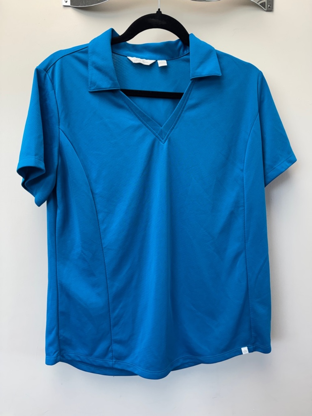 Lady Hagen Teal Blue Polo V-Neck Short Sleeve Top